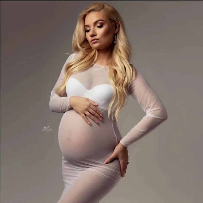 Body de tul para embarazadas – Vestido de maternidad manga larga - imagen 4