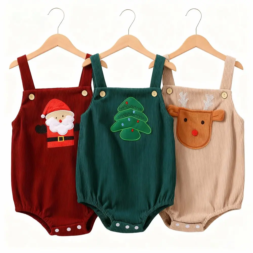 Conjunto de peleles con tirantes a la moda, disfraz de Navidad de dibujos animados de pana, mono bordado para niños y niñas