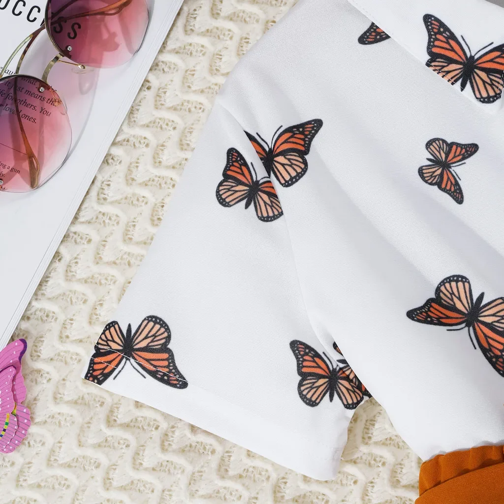 Traje de verano para niña, conjunto de ropa grande para niños, Polo informal de manga corta con mariposa y pantalones cortos, traje de 2 uds para niños de 8, 9, 10, 11 y 12 años - imagen 4