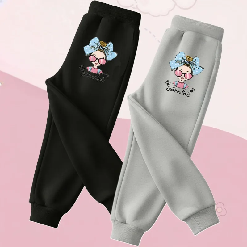 Primavera otoño niñas pantalones casuales niños cintura elástica Joggers niños pantalones deportivos de cintura alta lindo arco impreso niñas pantalón - imagen 3