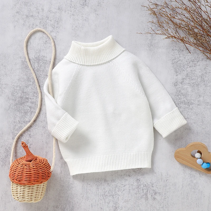 Suéteres de punto para bebé, Jersey informal de punto de manga larga con cuello de tortuga liso, jerséis de punto para niño y niña, jerséis para niños de 1 a 3 años, Tops - imagen 2