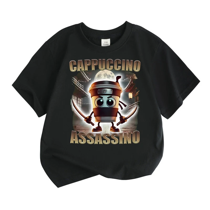 Camiseta de manga corta italiana Brainrot para niños y niñas, camisetas para niños, ropa bonita de Tung Tung Tung Sahur Telala, divertido tiburón, regalos para niños