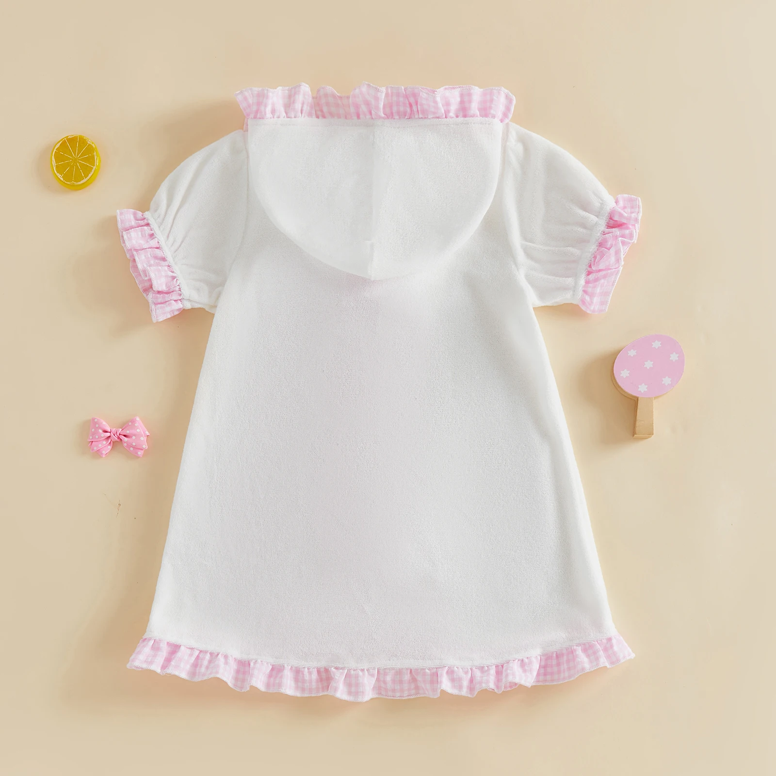 Vestido de baño niña a cuadros con capucha y manga corta - imagen 3