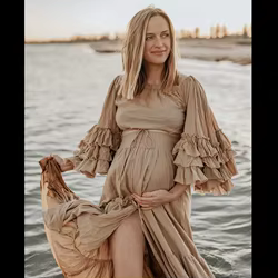 Vestido niña lino y algodón plisado con encaje manga larga estilo boho