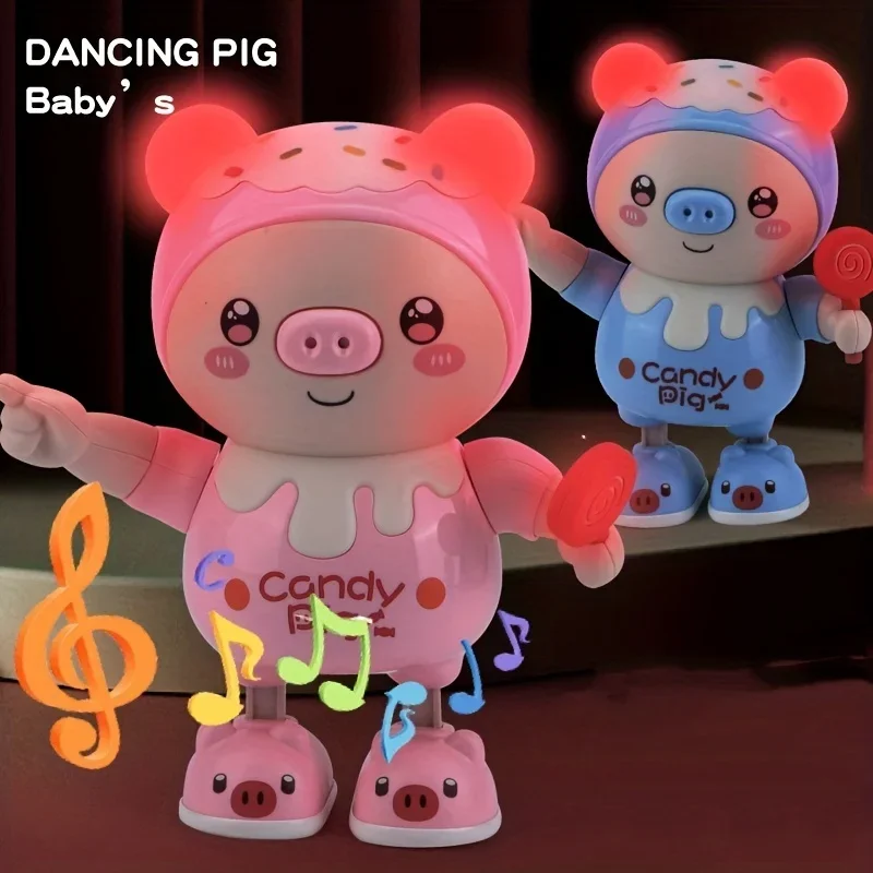 Muñeca de juguete de baile de cerdo para mascotas electrónicas mejoradas, iluminación eléctrica, música, columpio giratorio, muñeca inteligente de cerdo lindo para caminar en la izquierda y la derecha
