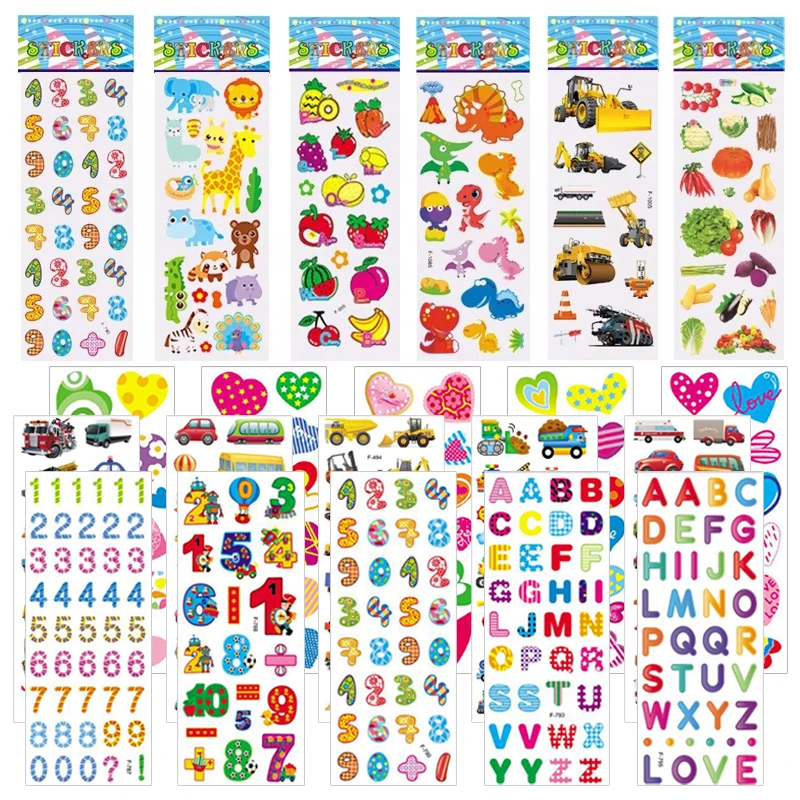 12 Uds. Pegatinas de burbujas para niños, juguetes de pegatinas 3D de plástico, varias series, dibujos animados, dinosaurio, Animal, corazón, regalo de cumpleaños para niños TMZ