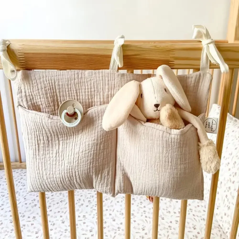 Bolsa de almacenamiento para cuna bebé en algodón con doble bolsillo - imagen 4