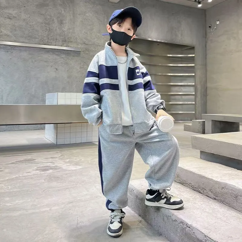 Conjunto de ropa de moda para niños, abrigo con cremallera de retales, pantalones, 2 uds. Para niños de 4 a 12 años, chándales, trajes informales para adolescentes, primavera y otoño - imagen 2