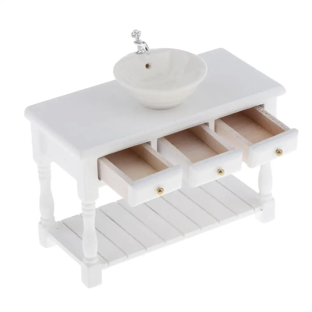Juego de lavabo redondo en miniatura para casa de muñecas - imagen 4