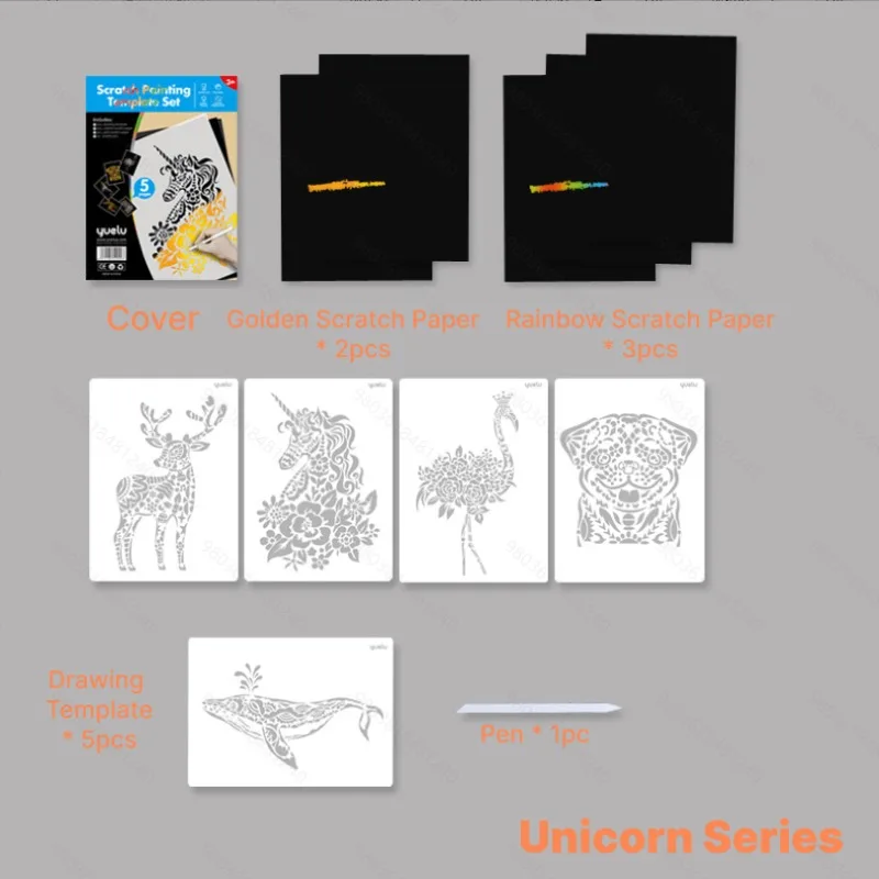 1 Juego de papel artístico para rascar con tema Animal A4, plantilla de pintura hueca, molde DIY para álbum de recortes, diario, decoración, Kit de artesanía artística para niños - imagen 5