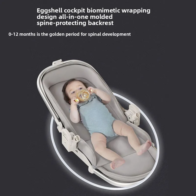 Cochecito de alto paisaje, ligero, plegable, con moisés, asiento cerrado en forma de huevo, protección de columna vertebral - imagen 5