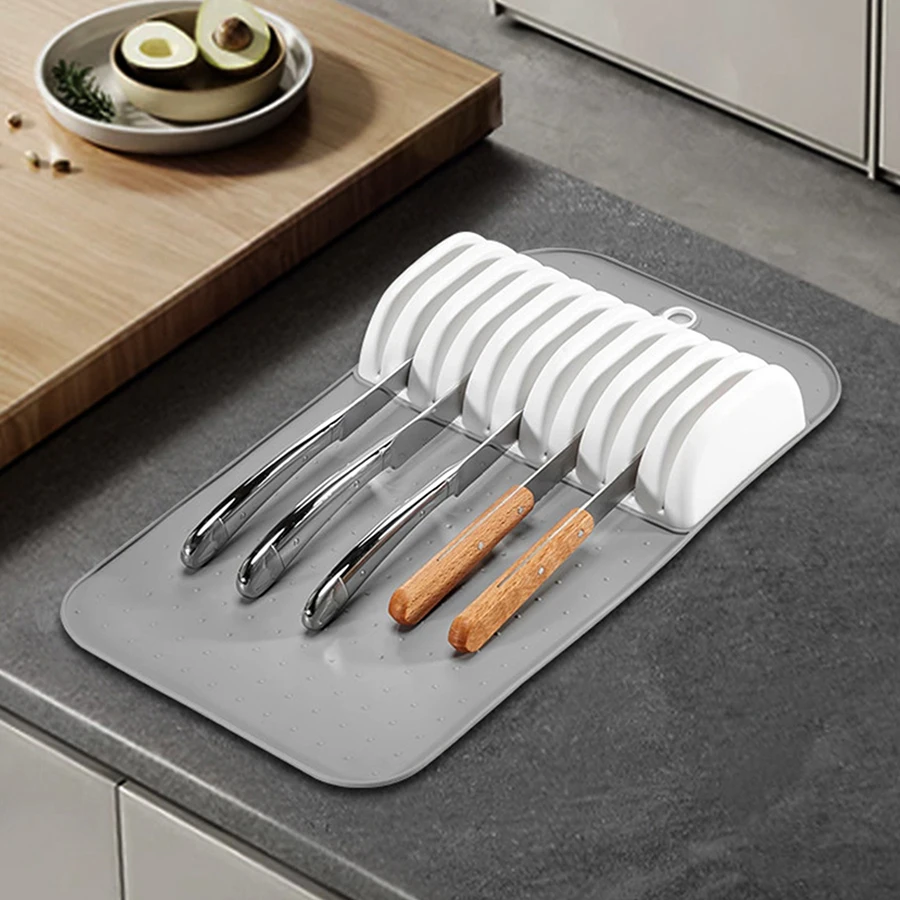 Tapete para cuchillos grande, cajón antideslizante, organizador de cuchillos, 5 ranuras y 11 ranuras, soporte para cuchillos, organización de cocina para el hogar