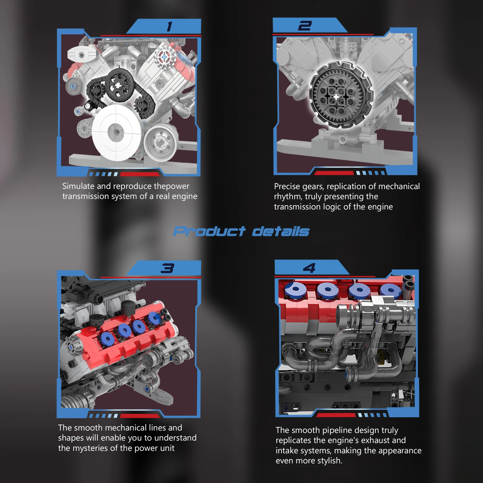 Bloques de construcción de motor V8, tecnología de ladrillos, modelo de motor de combustión interna, adornos de escritorio, juguetes para niños, regalos de vacaciones, 1189 Uds. - imagen 4