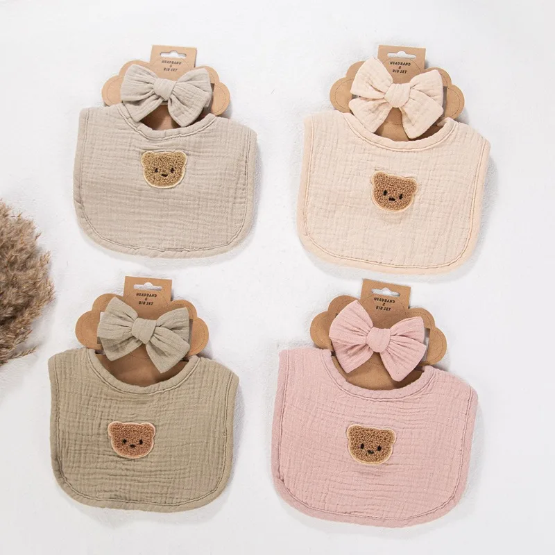 Babero bandana de algodón ultraabsorbente para bebé con diadema - imagen 3