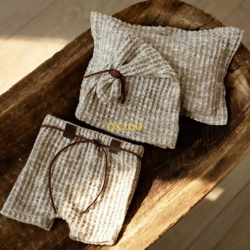 QX2D Gorro punto, almohada, pantalones, sesión fotos, ropa, accesorios fotografía para 0-3 meses - imagen 2