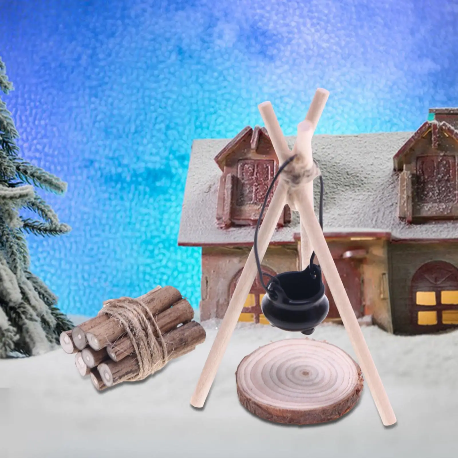 1/12 Dollhouse Camp Set Miniature Scene Model Scene Decor DIY Woodpile Dollhouse Decoration Accessories for Sand Table