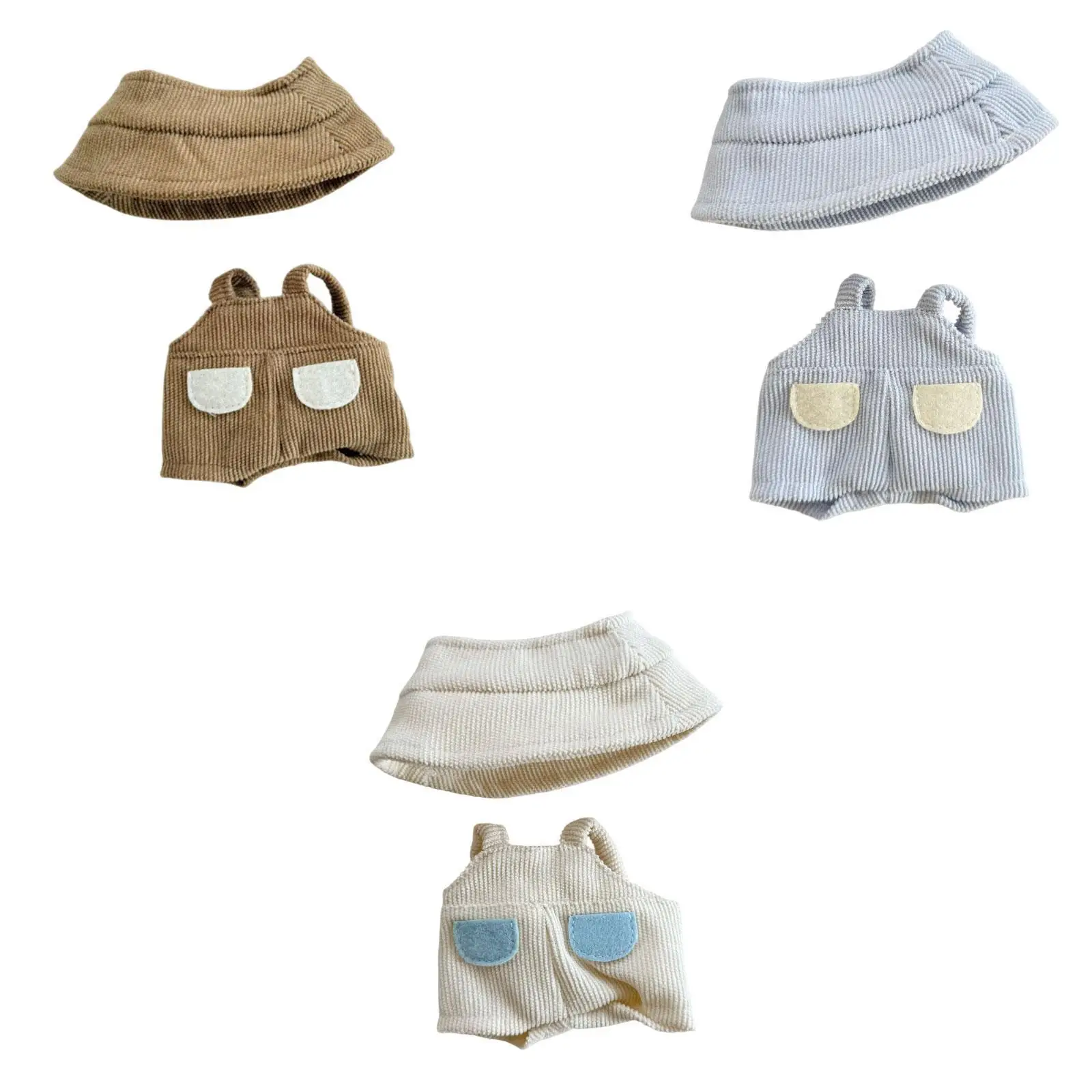 Plush Doll Rompers with Hat Decoration Hands on Cute Coordination Doll Outifits Photo Props for 5.91inch/6.69inch Doll for Kids
