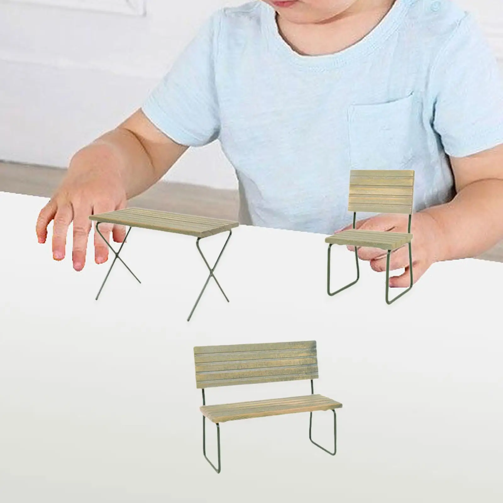 1/12 Dollhouse Table Chairs Set Mini Miniature Dining Set Props for Ornament