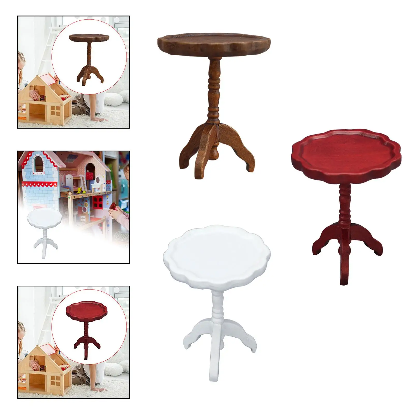 1:12 Scale Wooden Doll House Table, DIY Miniature Doll House Furniture Model,