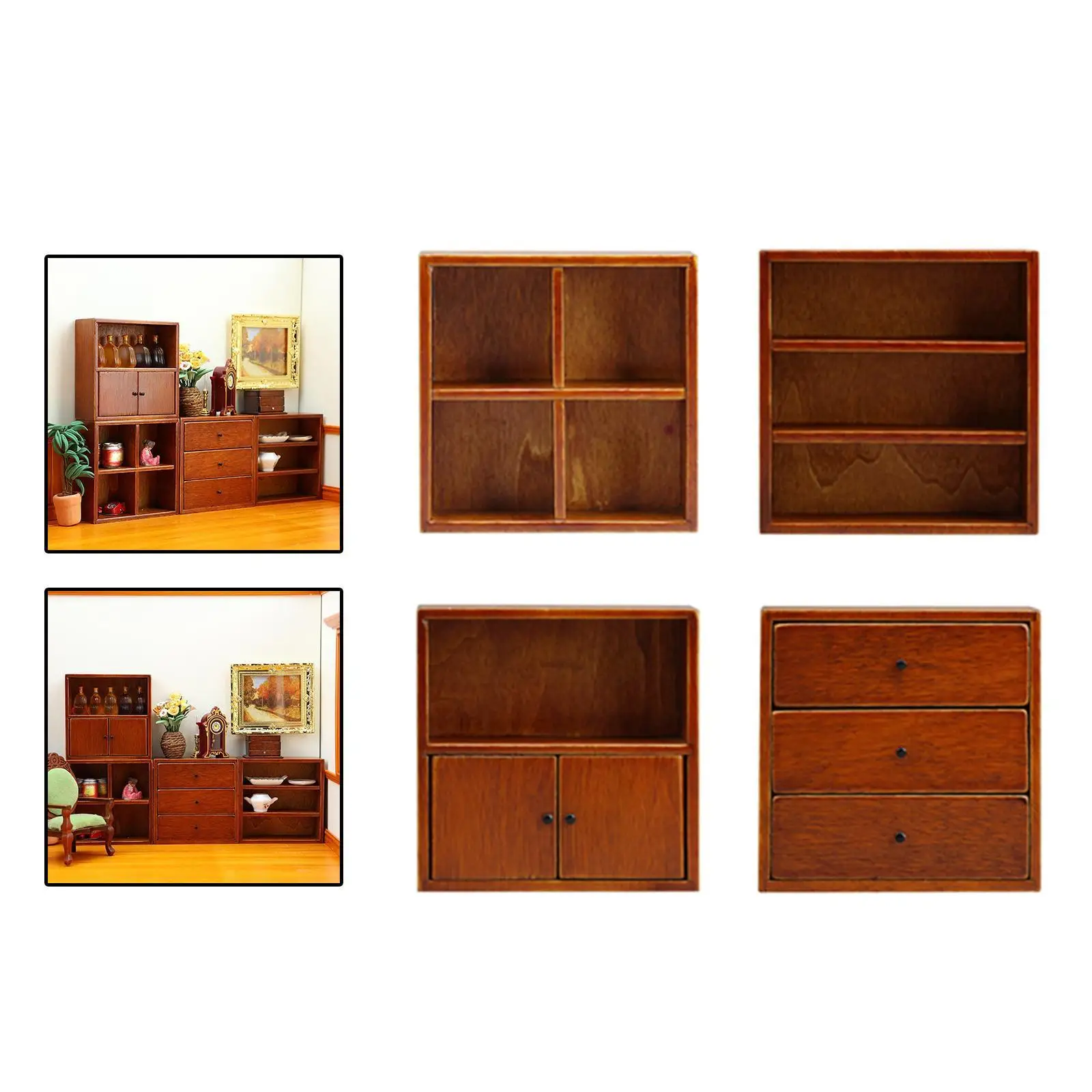 4x Dollhouse Cabinet 1/12 Dollhouse Drawer for Pretend Play Dollhouse Decor
