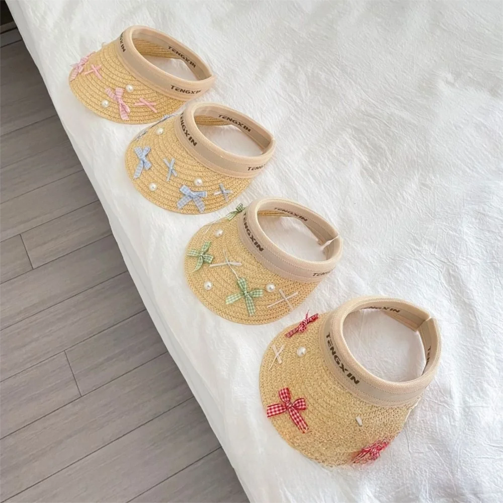 Sombrero de paja de verano para niños con lazo, tapa vacía, ala ancha, visera grande, gorra de béisbol transpirable, cómoda y vacía