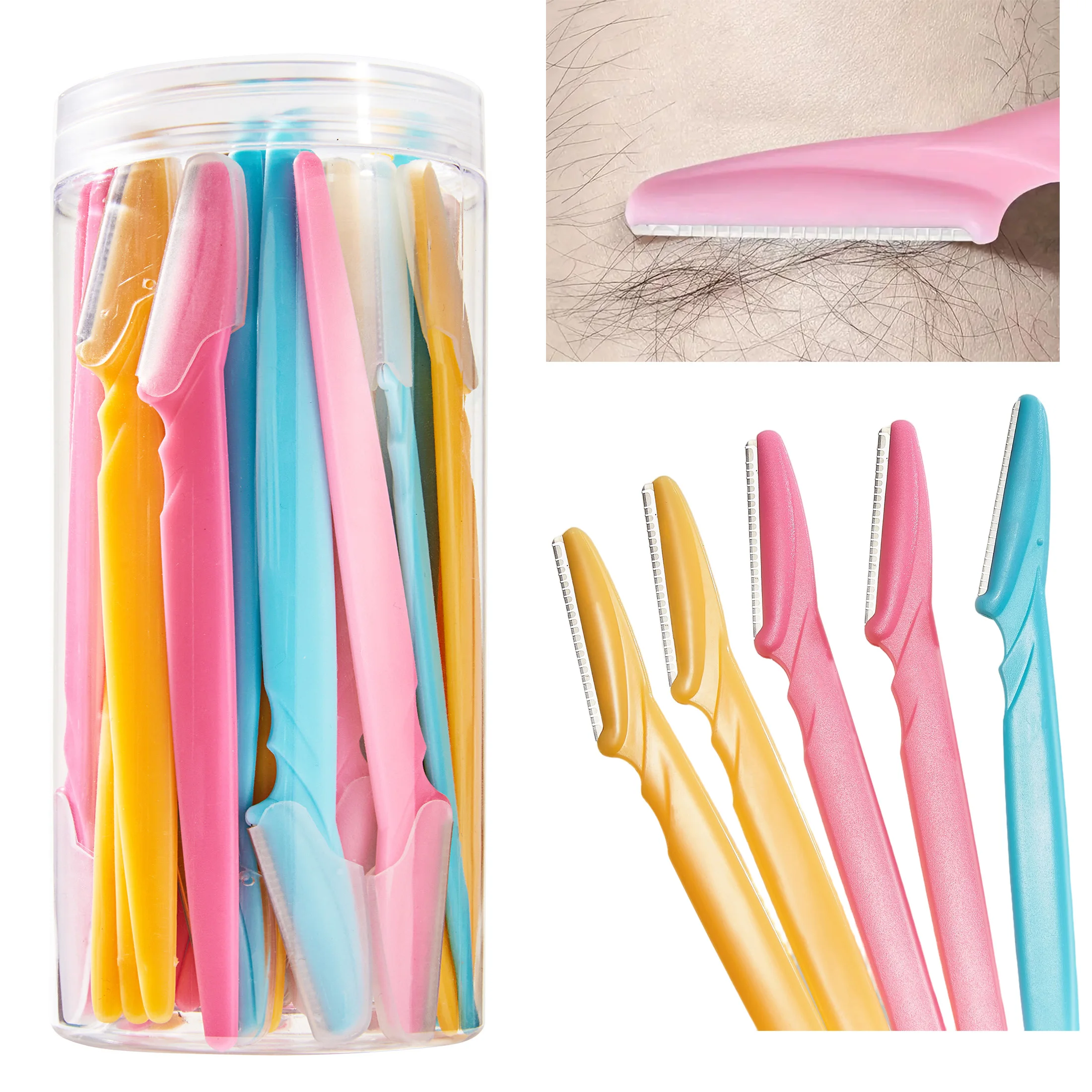 Recortador de cejas en estuche, afeitadora de depilación, cuchillas seguras, herramientas de recorte, botella, maquinillas de afeitar para cejas con contenedor Facial, 30 Uds./10 Uds.