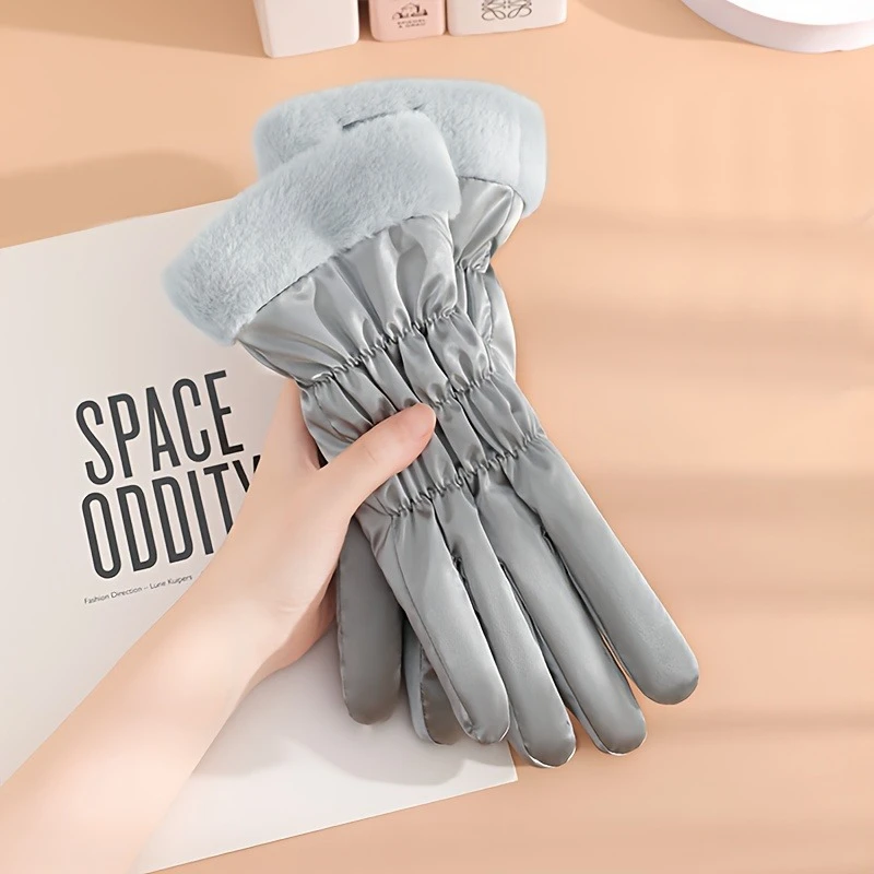 1 par de guantes térmicos de invierno para pantalla táctil para mujer, bonita pata de oso, forro polar rosa, guantes de ciclismo/exteriores compatibles con teléfono inteligente - imagen 3