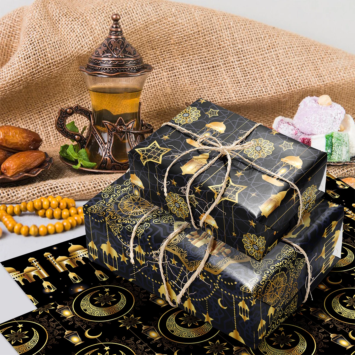 4/8/12 Uds Eid Mubarak papel para envolver regalos decoración de Ramadán 2025 papel de regalo Eid Ramadán Kareem fiesta musulmana islámica Eid Al Adha - imagen 5