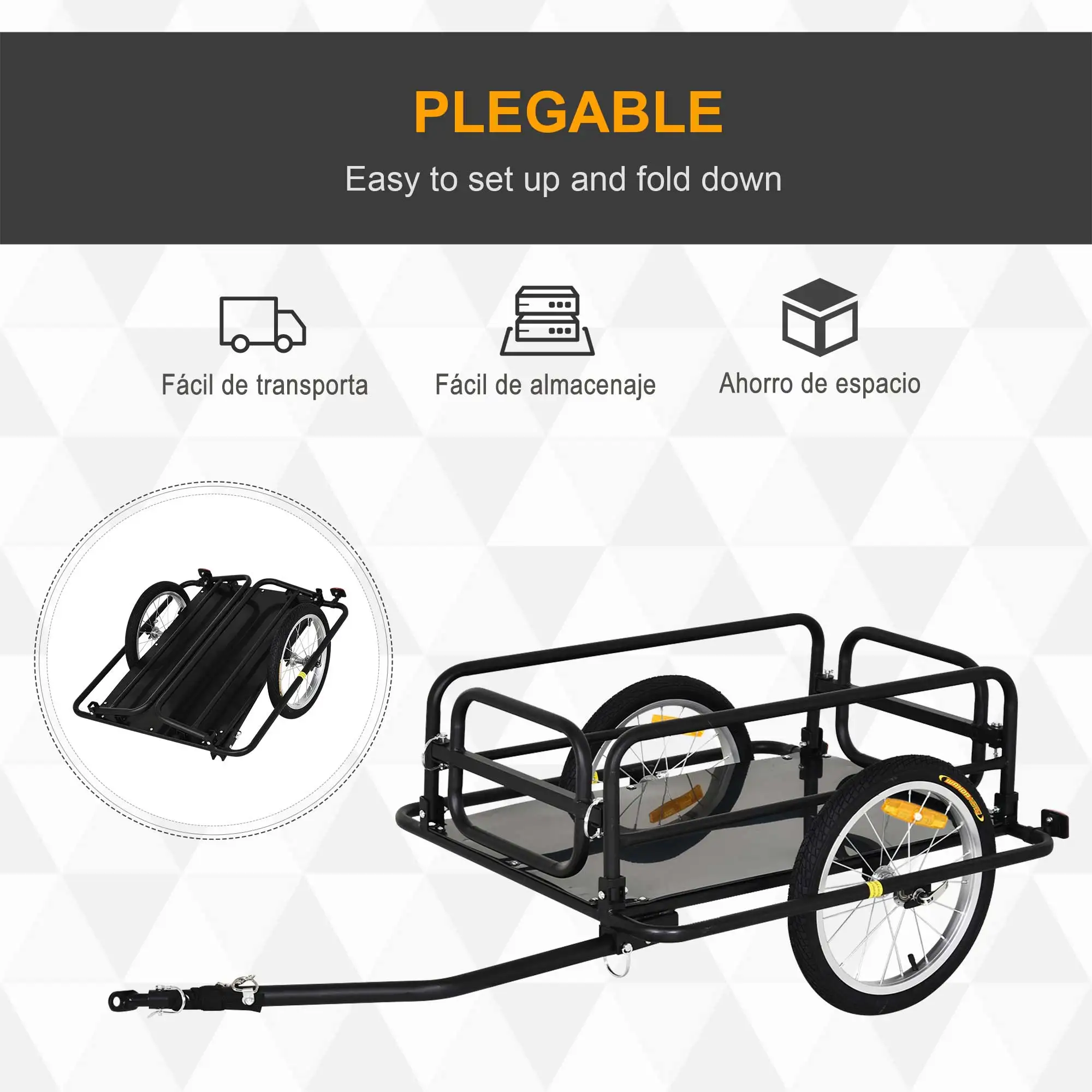 Pawhut Bicycle Trailer for Load 50kg Luggage Load Lightweight Steel Frame with Reflectors - imagen 4