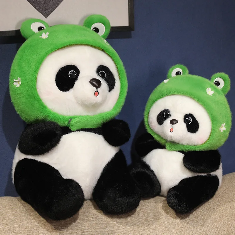 Panda de peluche de alta calidad, muñeco suave de 25/35/45CM, sombrero de rana, juguete bonito, regalos de cumpleaños y Navidad - imagen 2