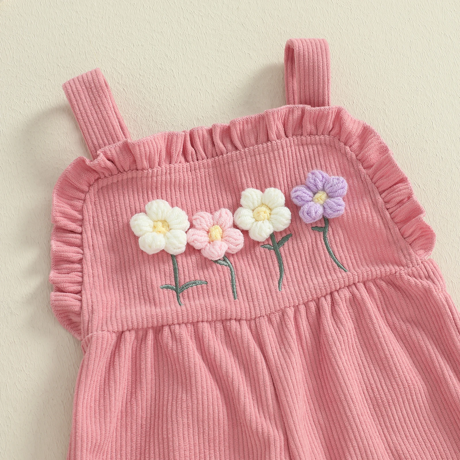 Ropa linda para niñas, camiseta de manga larga con cuello redondo y mono de flores y sombrero, traje de otoño de 3 piezas - imagen 5