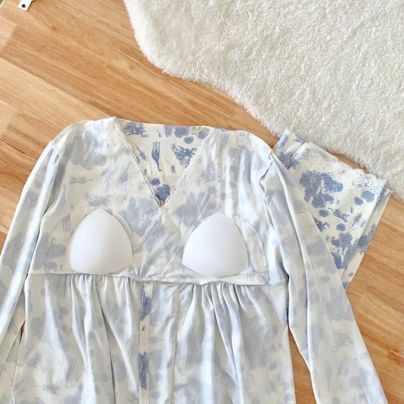 Pijamas de maternidad con diseño de cuello en V para amamantar, ropa de dormir de Otoño Invierno para mujeres embarazadas, ropa de embarazo, lactancia posparto - imagen 4