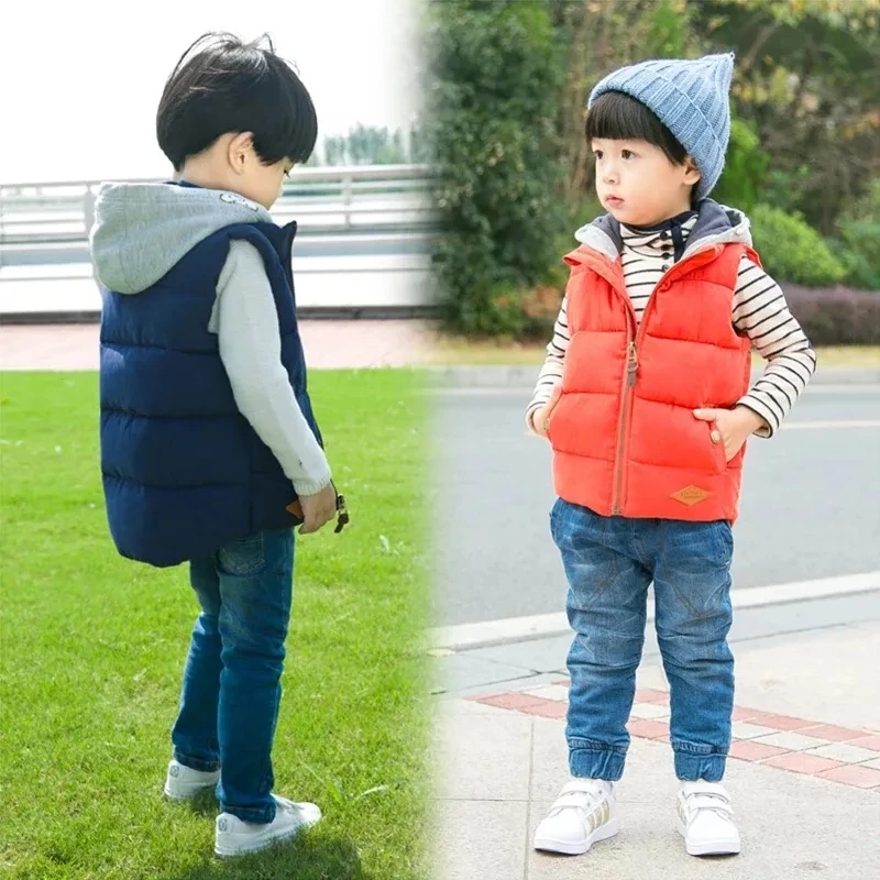 Nuevo chaleco de Color sólido para niños, chaleco Universal con capucha para otoño e invierno para niños y niñas, chaleco informal sin mangas a la moda para bebés - imagen 3