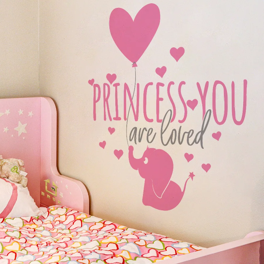 Eres pegatinas de pared amadas, globos de elefante, frases curativas de amor, pegatinas decorativas autoadhesivas para dormitorio