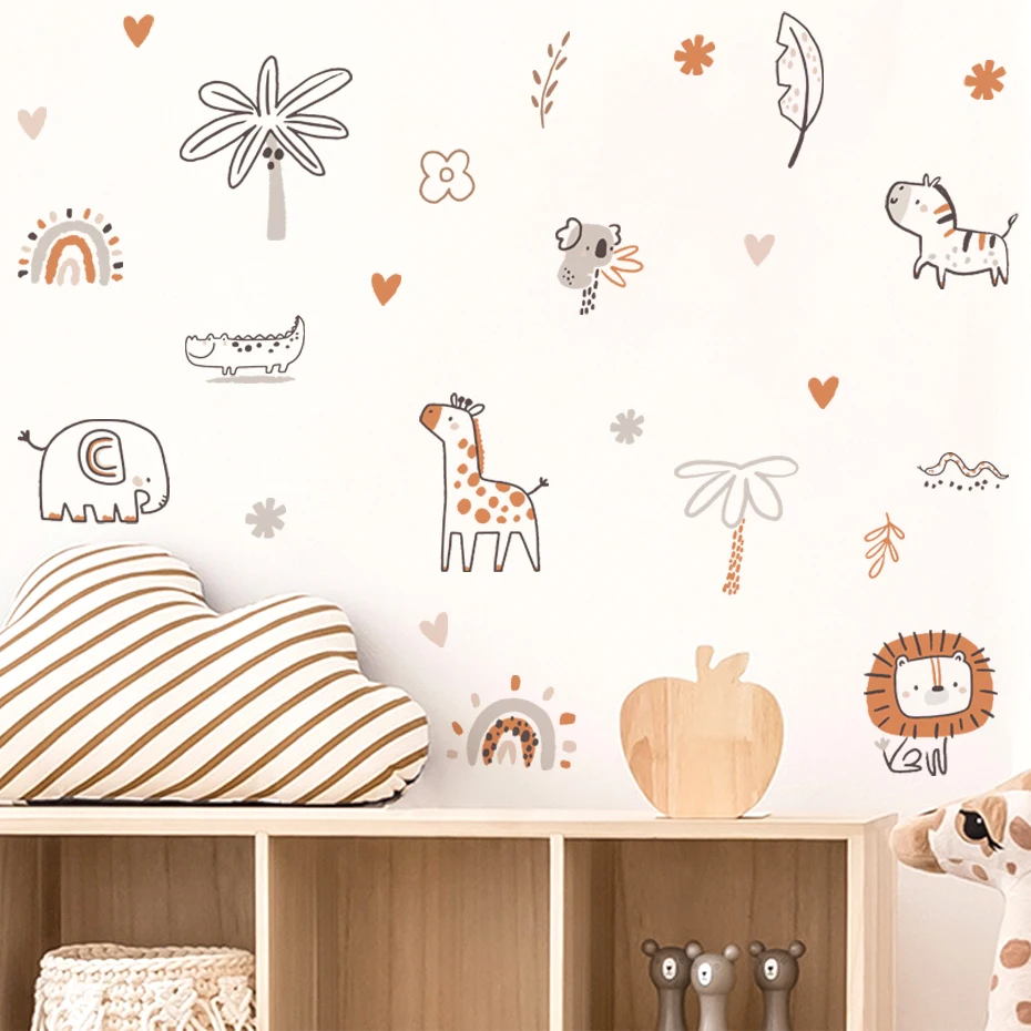 Pegatina de vinilo pared selva con animales y plantas bohemia infantil - imagen 3