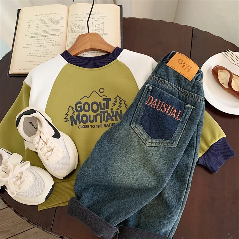 Pantalones vaqueros de lana para niños con cintura elástica - imagen 4