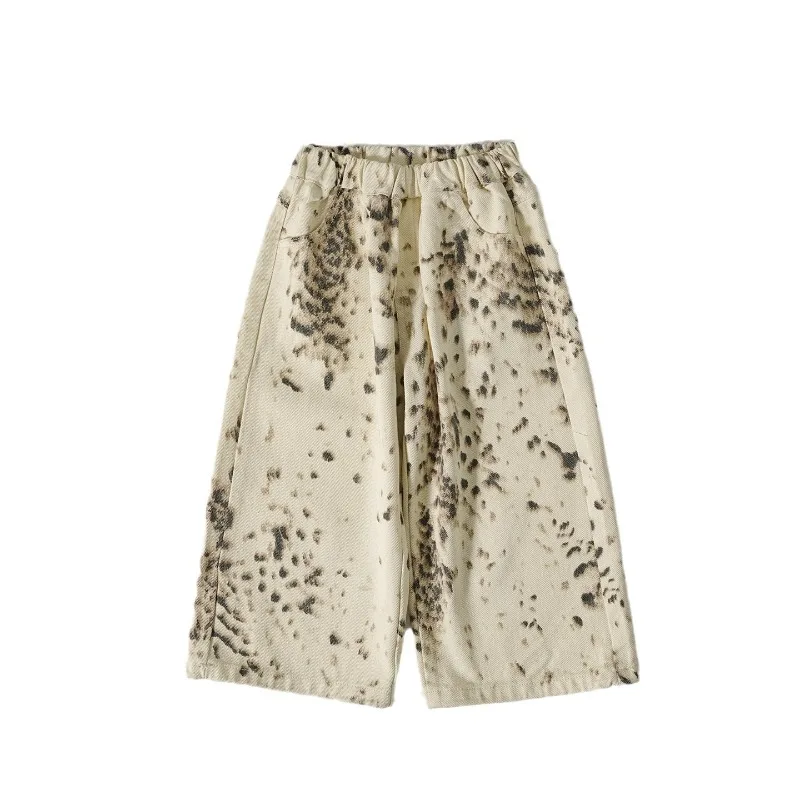 2025 Jeans con estampado de leopardo de estilo coreano para niños: pantalones casuales sueltos de pierna ancha de otoño, pantalones para niños de moda suaves y agradables para la piel - imagen 5