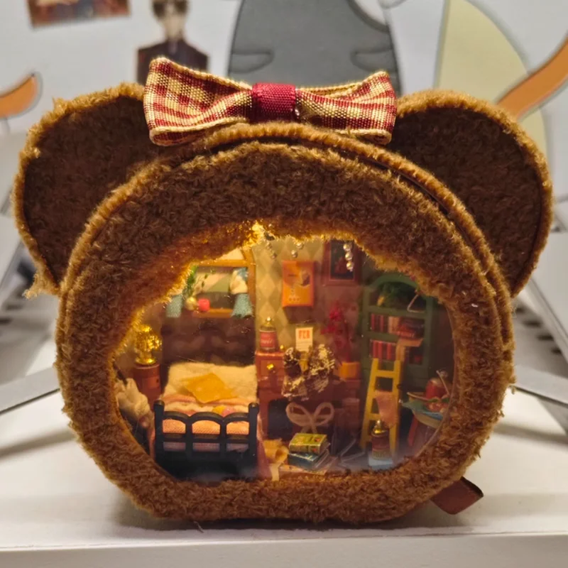 Mini casas de muñecas de dibujos animados, juguetes en miniatura DIY, conejo Kawaii, oso, hogar con adornos ligeros, decoración, regalos de Navidad para niños - imagen 4