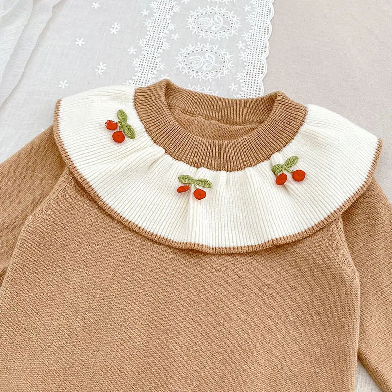 MILANCEL-Conjunto de suéter de otoño para bebé, Jersey de punto con cerezas bordadas de 3 a 24M y pantalones acampanados, traje infantil versión coreana - imagen 5