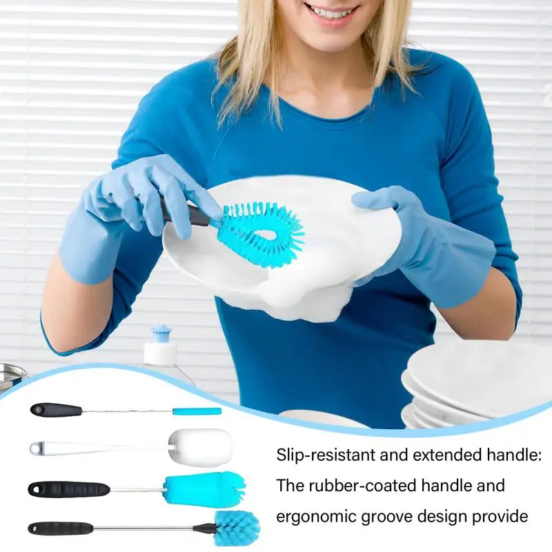 Juego de limpieza de botellas, 6X, cepillo de limpieza para botellas y pajitas, cepillo multiusos para fregar botellas, lavadora de botellas para cuello estrecho