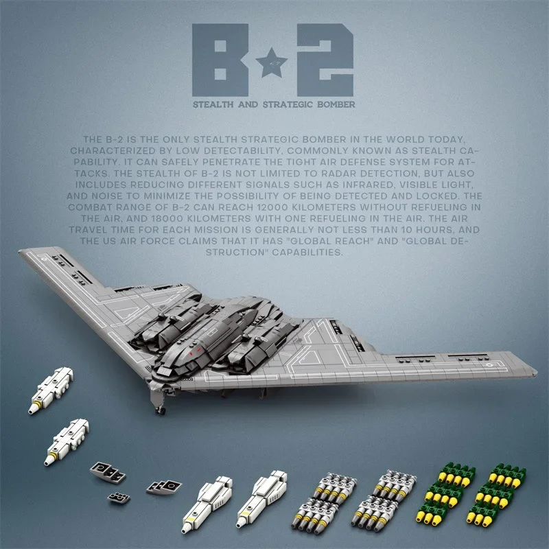 Bloques de construcción de bombardero estratégico fantasma de B-2, modelo de combate de la Fuerza Aérea, colección de ladrillos, exhibición de escritorio, juguetes DIY para niños, regalos, 2063 Uds. - imagen 4