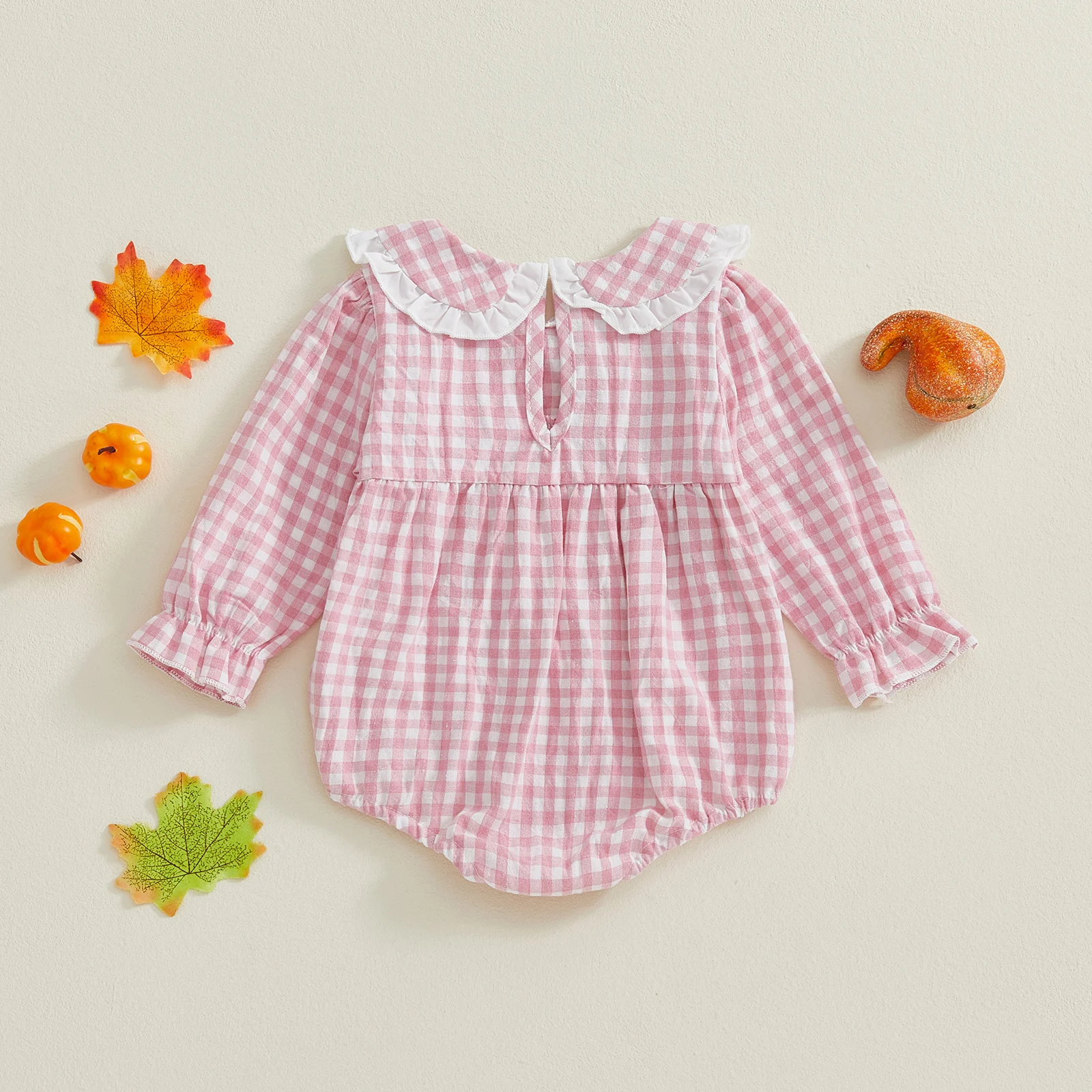 SUNSIOM-Pelele para niñas de 0 a 18 meses, pelele de manga larga con cuello de muñeca, mono de calabaza bordado a cuadros, disfraz de Halloween para recién nacidos - imagen 2