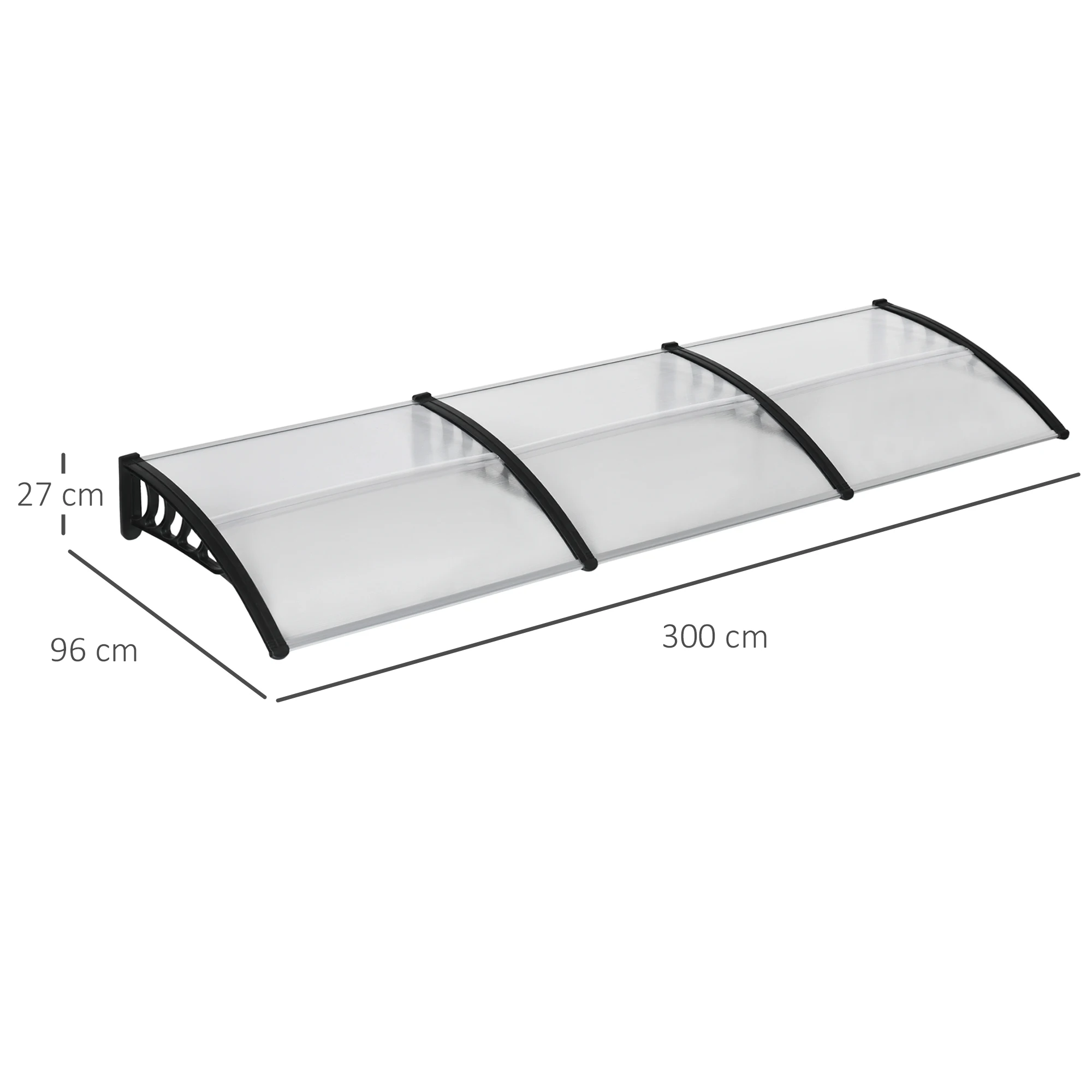 Outsunny Tejadillo de Protección 300x96 cm Marquesina Exterior para Puertas y Ventanas contra Sol y Lluvia con Soporte de Aleación de Aluminio PP Policarbonato Transparente - imagen 3