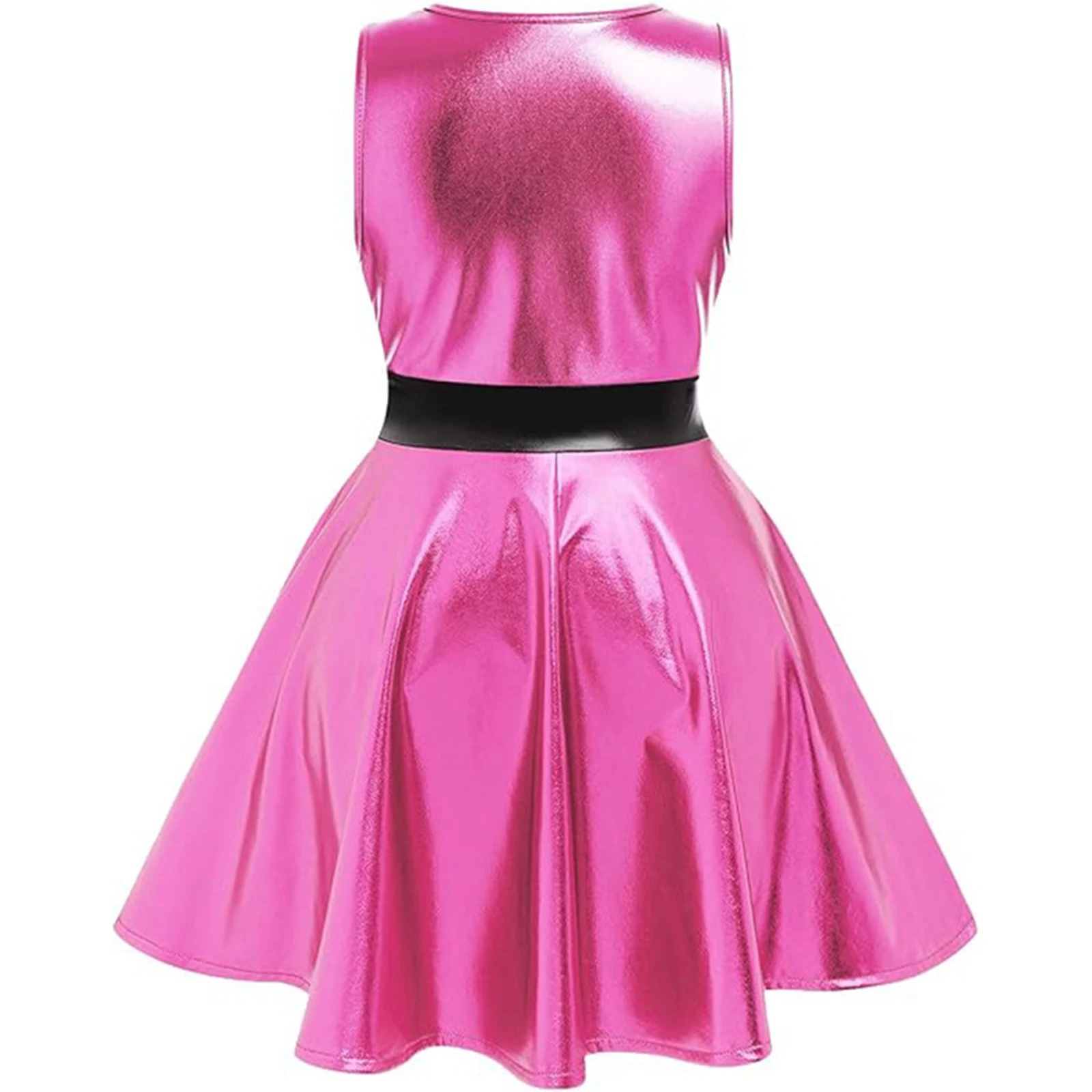 Vestido metálico brillante acampanado sin mangas para niña