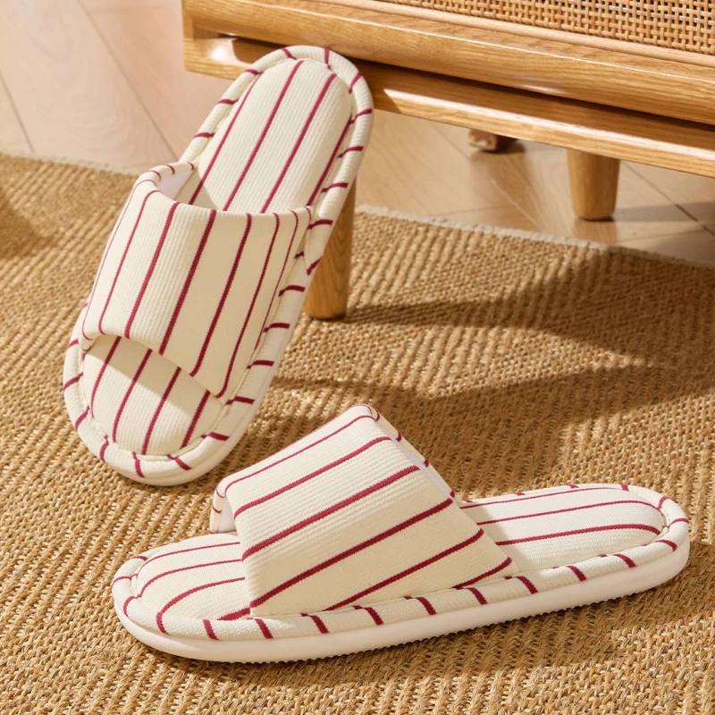 Pantuflas antideslizantes de lino y algodón a rayas para casa - imagen 3