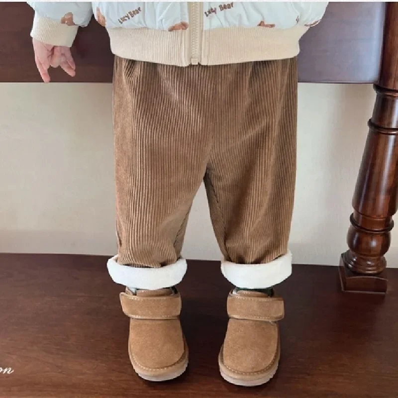 Pantalones de pana con forro polar para niño – Pierna recta cálida