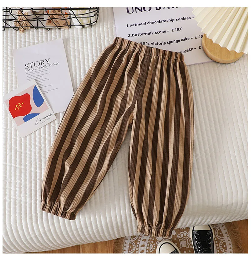 Pantalones informales de verano para niños de 1 a 6 años, pantalones sencillos con rejilla para el sudor, pantalones coreanos holgados y finos con letras a rayas - imagen 3