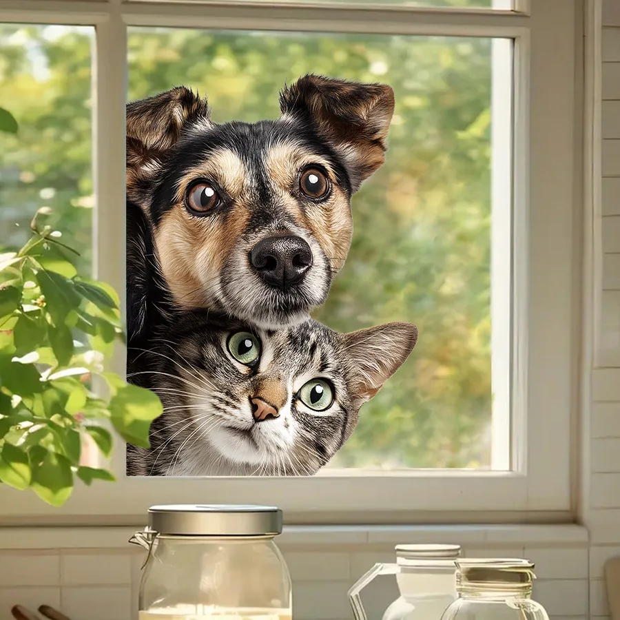 Gato, perro, animal, pegatinas electrostáticas para ventanas, pegatinas para ventanas de decoración de ventanas de vidrio para el hogar