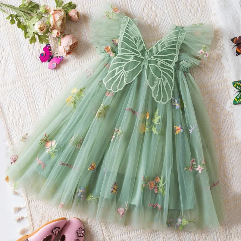 Vestido de princess con tul y bordado de mariposas para niña - imagen 2