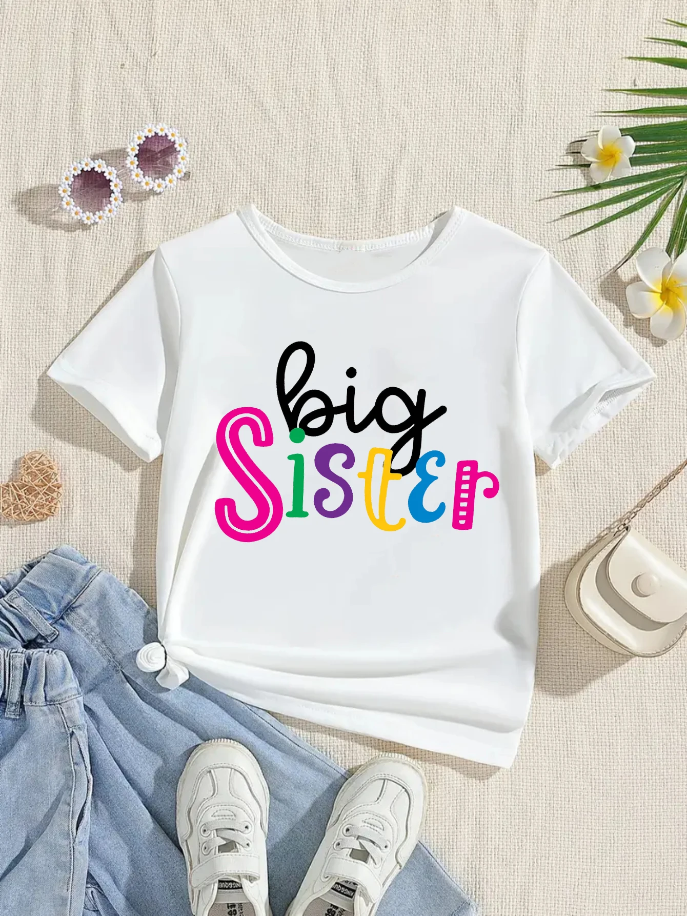 Coloré grande soeur chargement 2026 imprimé t-shirt filles moyen soeur famille correspondant t-shirt annonce de grossesse chemise - imagen 2